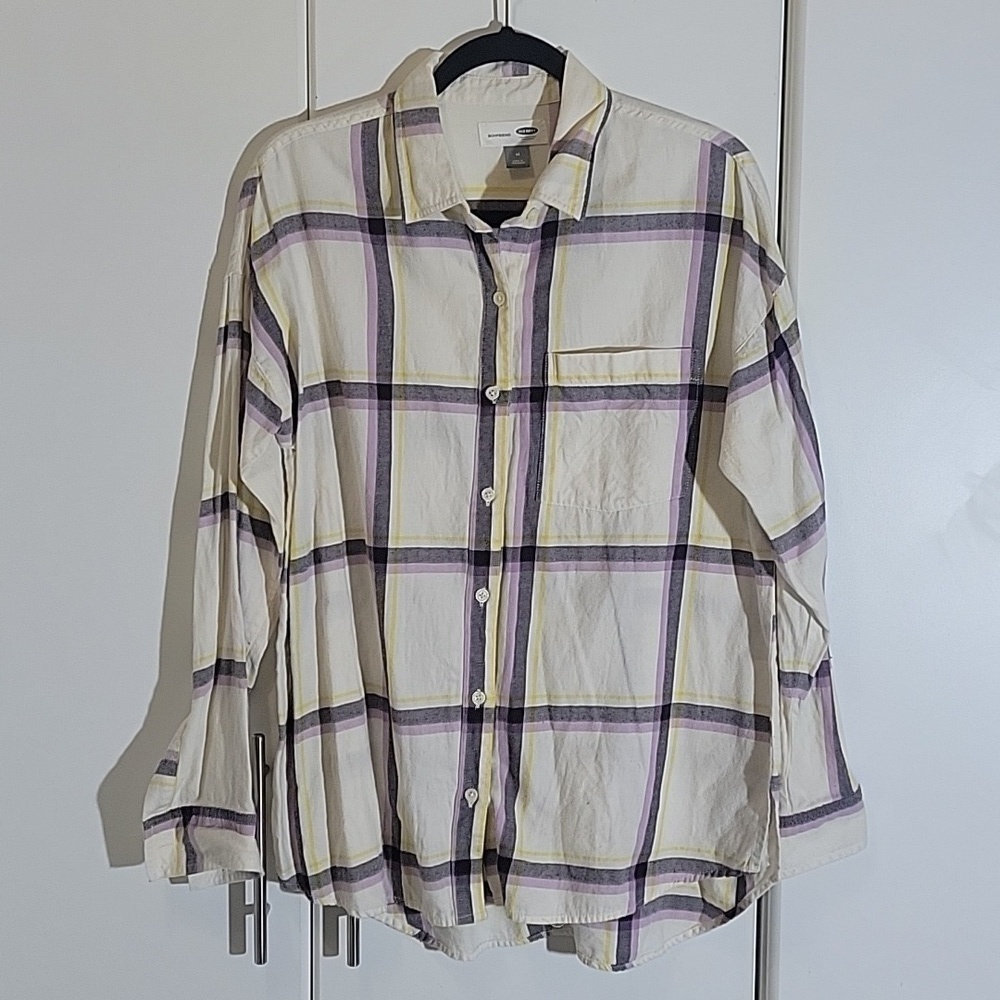 Old Navy Purple, Yellow, and Black Plaid Flannel Shirt